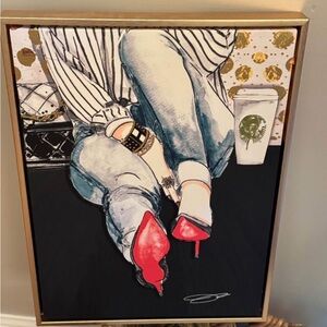 High Heels and Starbucks Framed Canvas